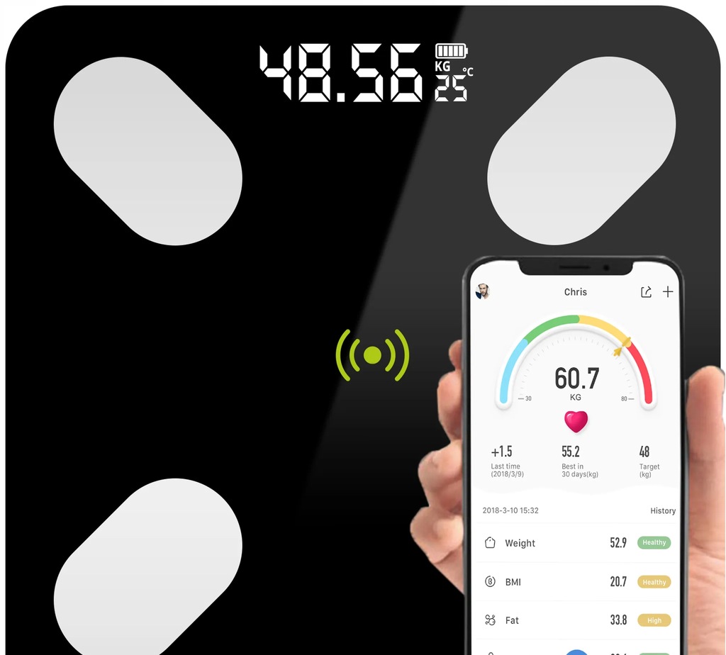 WAGA ŁAZIENKOWA ANALITYCZNA SLIM 180KG SMART+ 31w1 ANDROID iOS PRECYZYJNA Materiał obudowy szkło